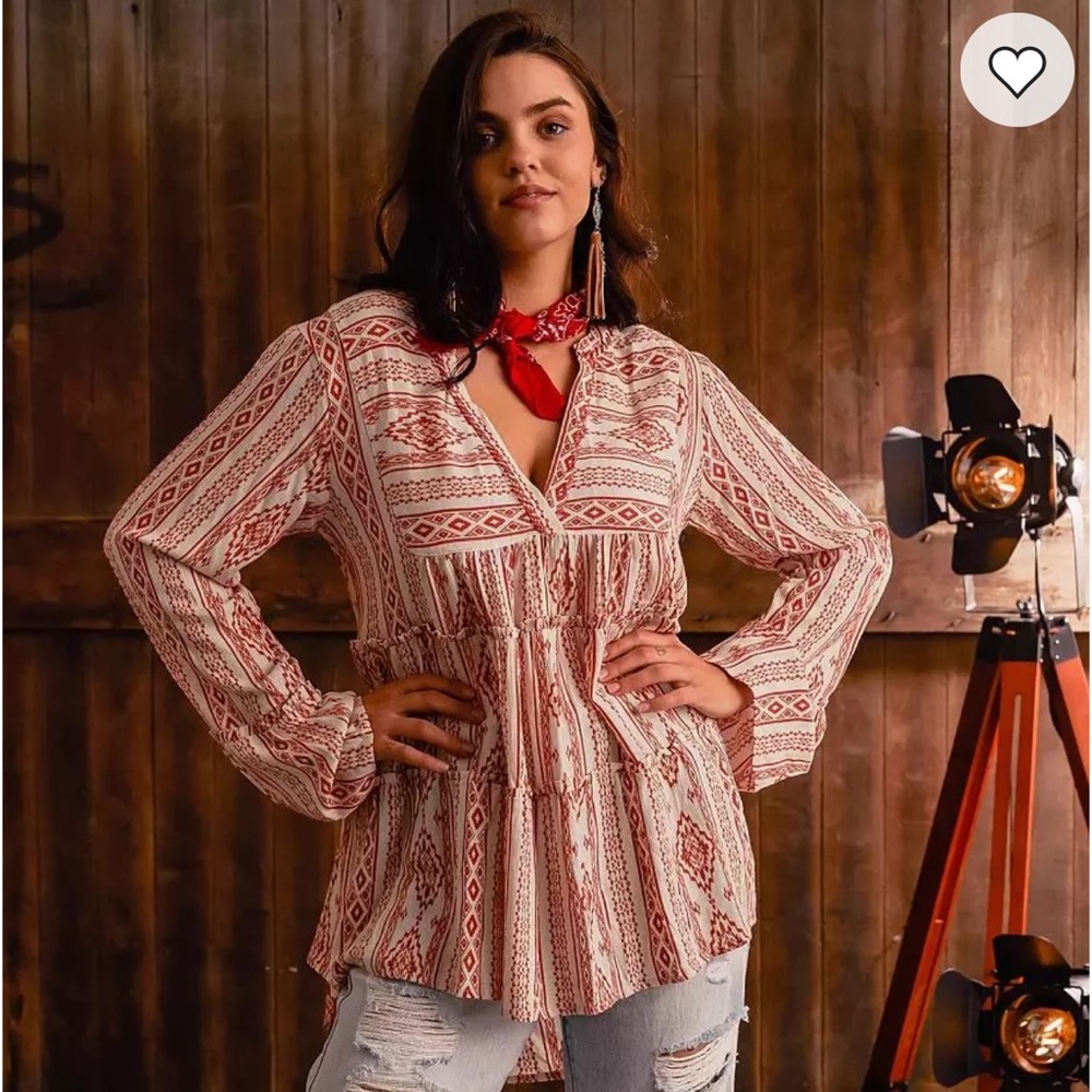 Sterling & Stitch Tiered Split Neck Top